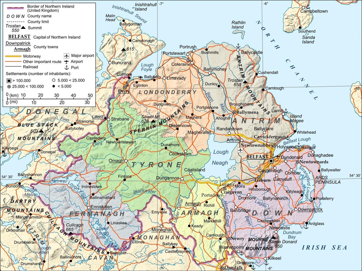 mapa de aeroportos en irlanda do norte