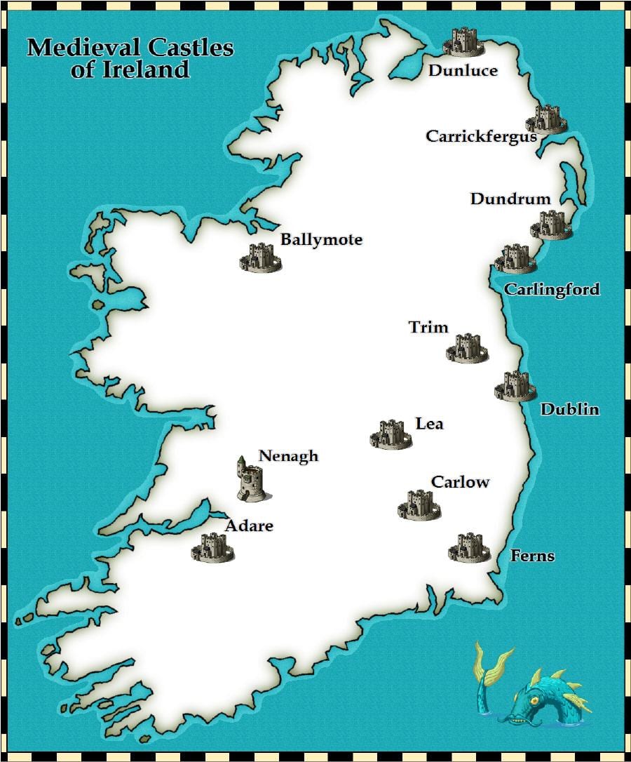 mapa de castelos en irlanda