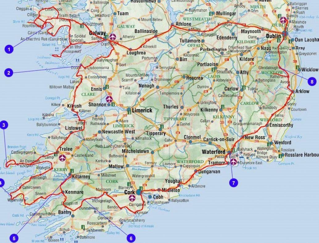 mapa de viaxe a irlanda