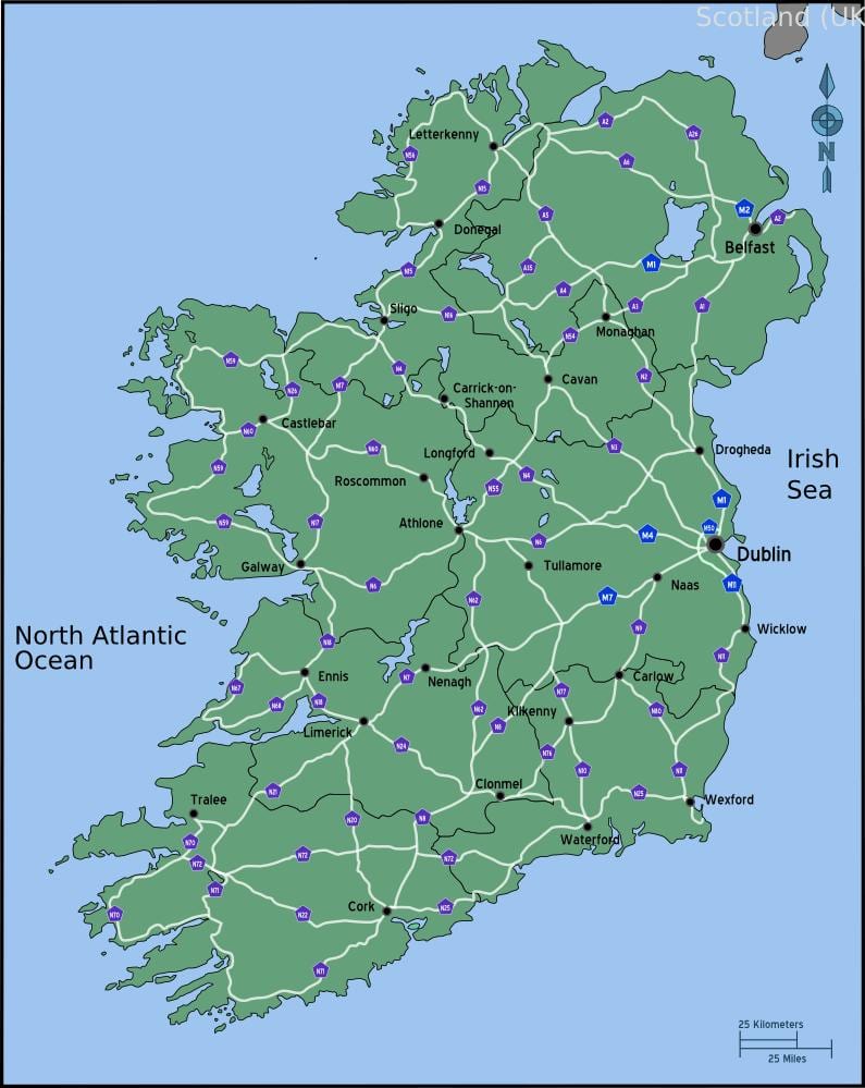 mapa de condución mapa de irlanda distancia
