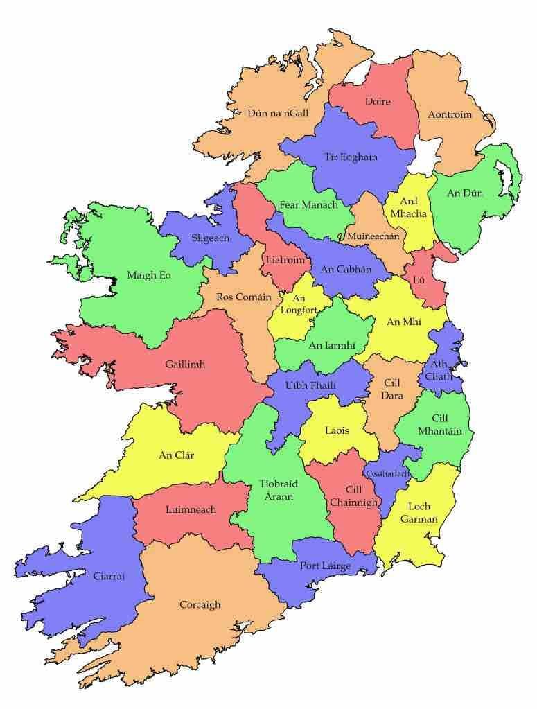 mapa de irlanda co condado de nomes