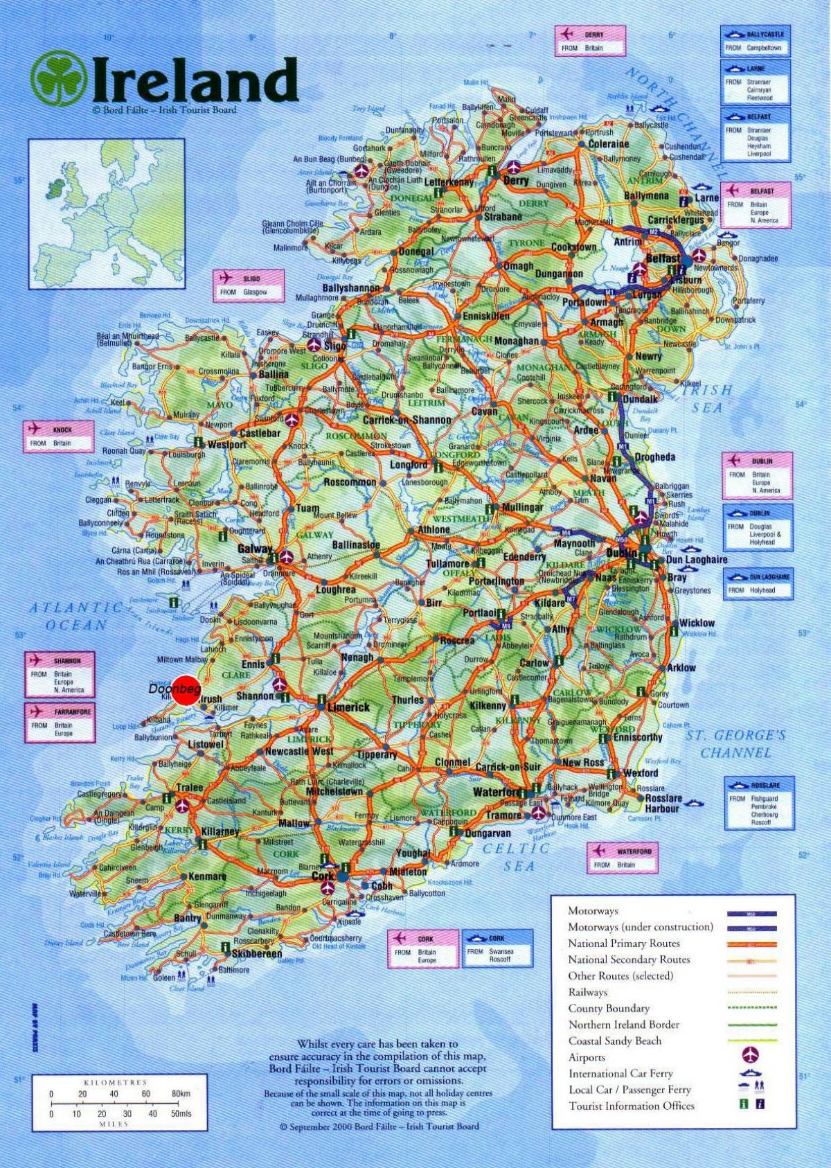 mapa de irlanda mostrando atraccións turísticas