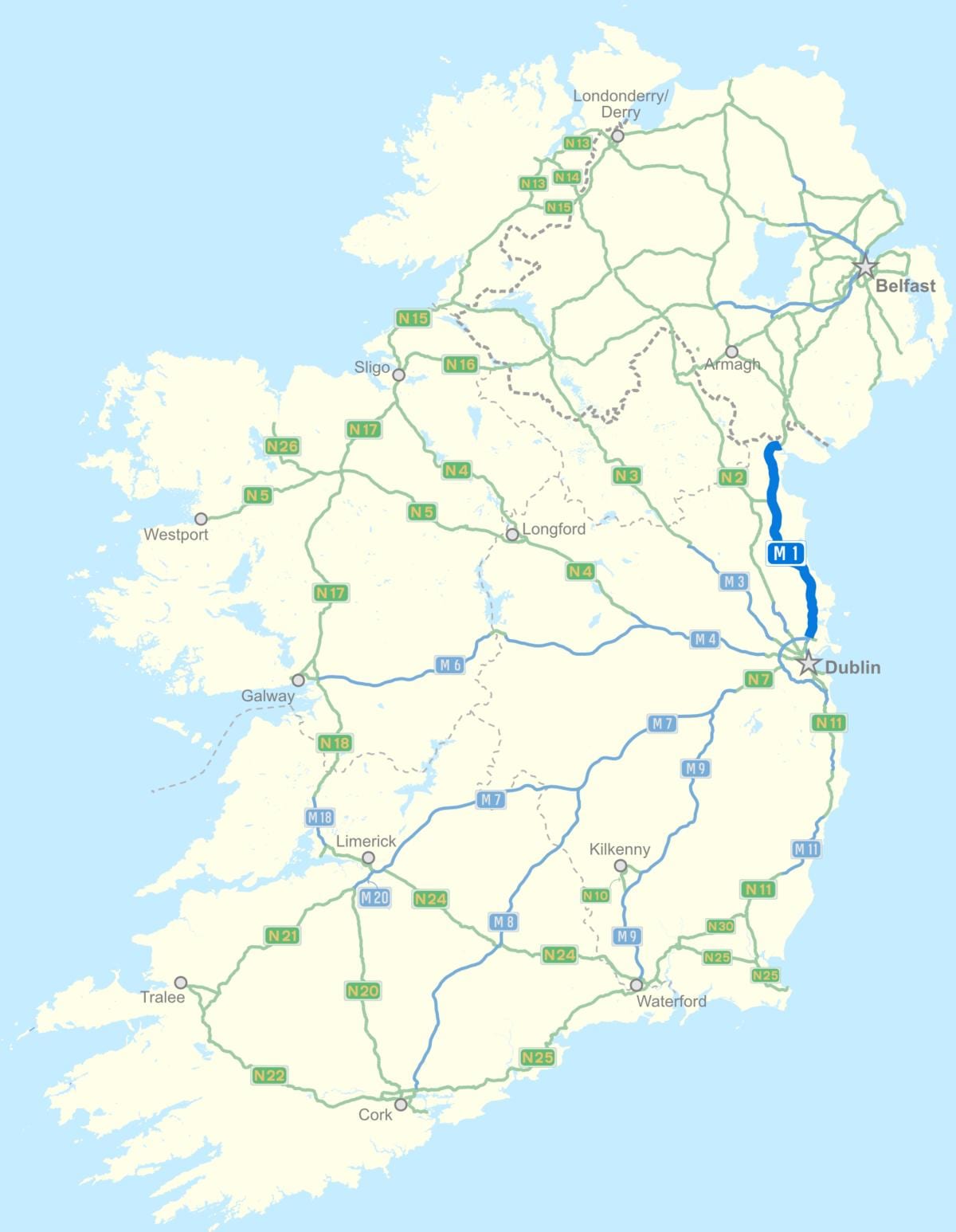mapa de irlanda autoestrada