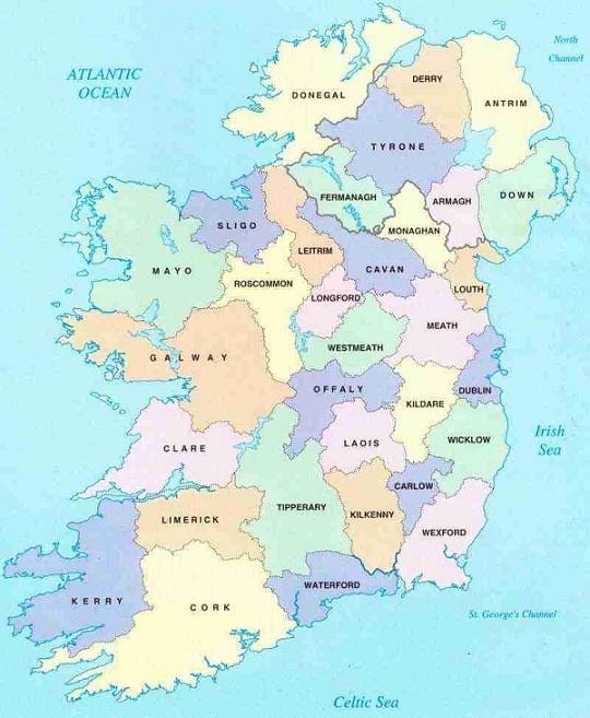 mapa de irlanda b&b