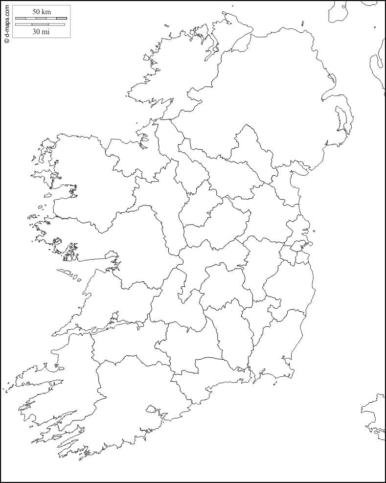 en branco mapa de irlanda con county fronteiras