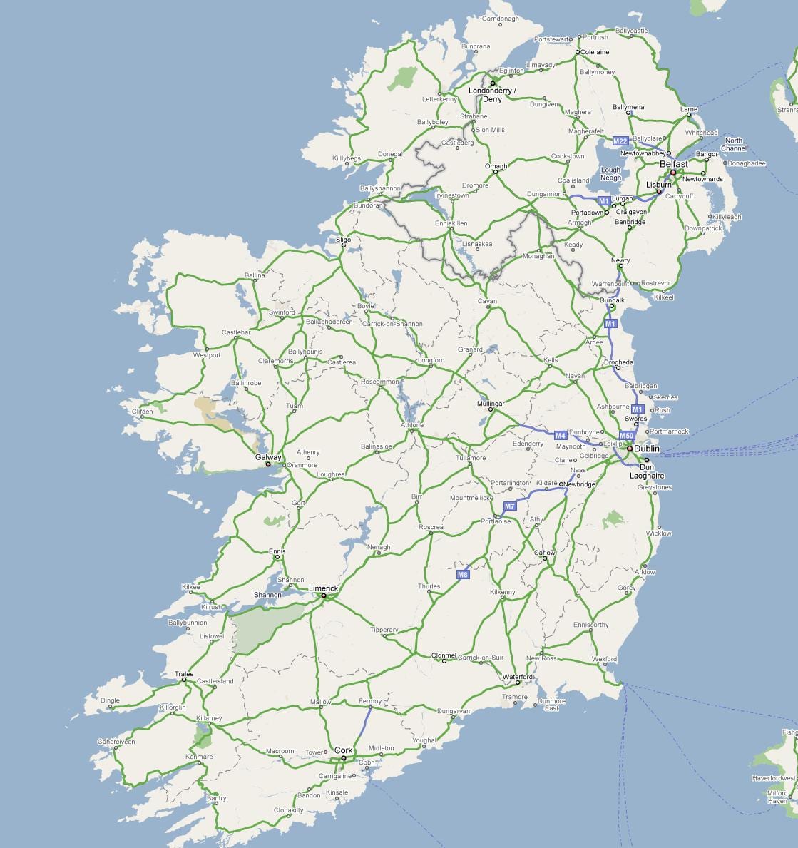 mapa de irlanda estrada