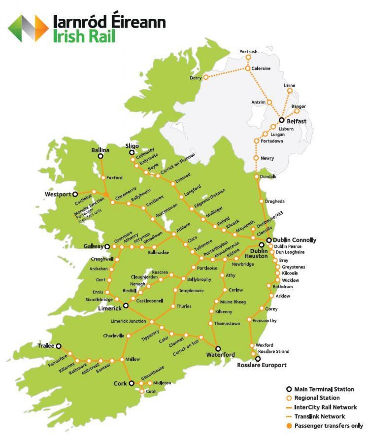 viaxar en tren en irlanda mapa