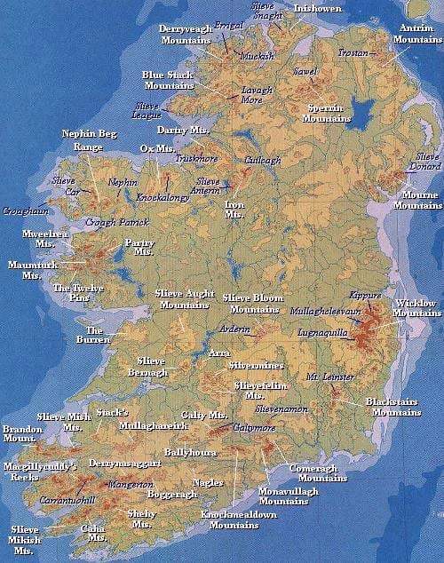 mapa de irlanda montañas 