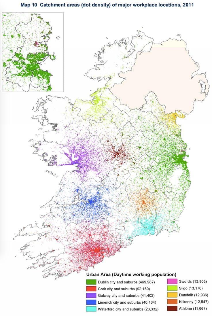 irlanda densidade de poboación mapa