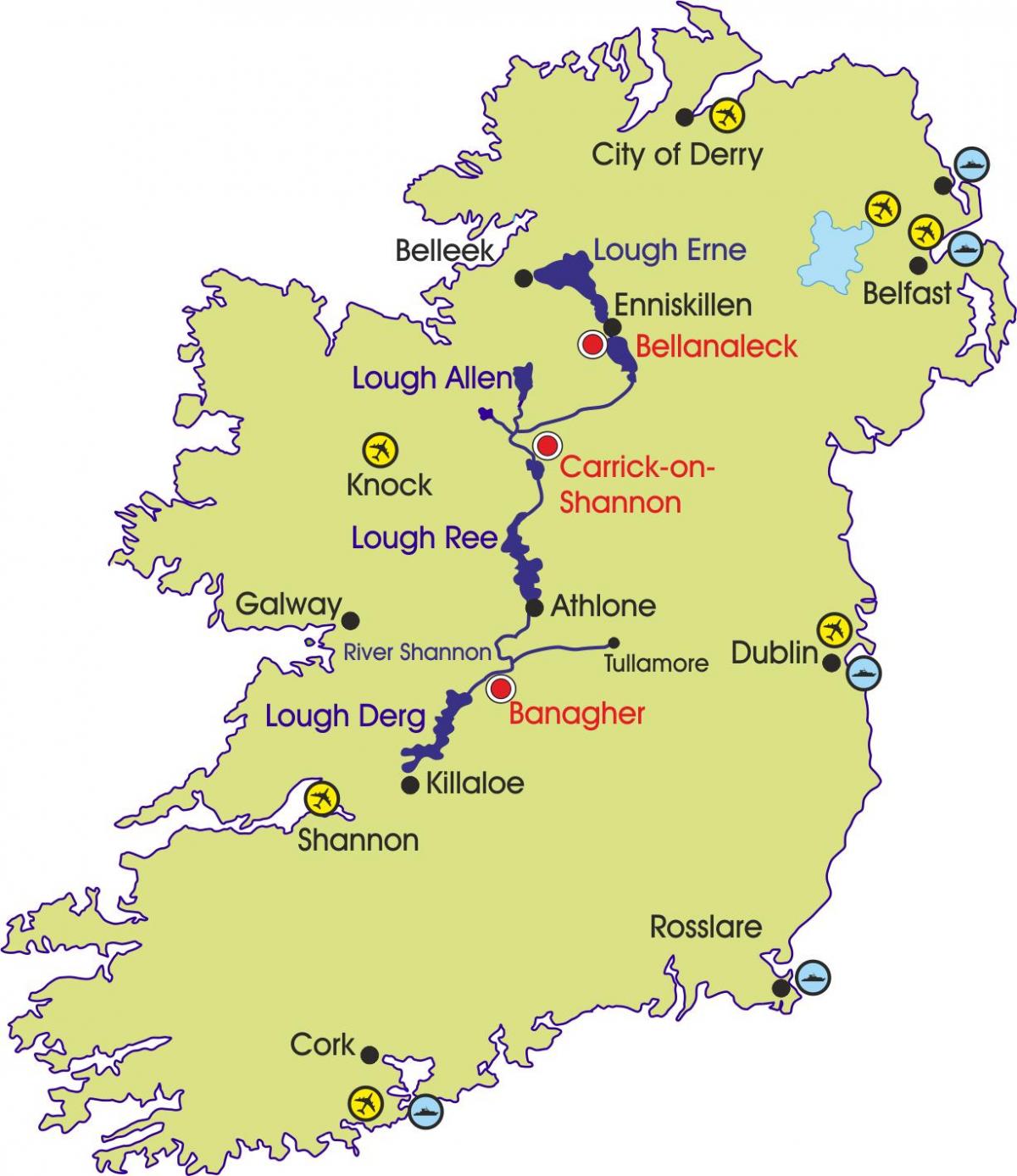 mapa de irlanda, ríos e montañas
