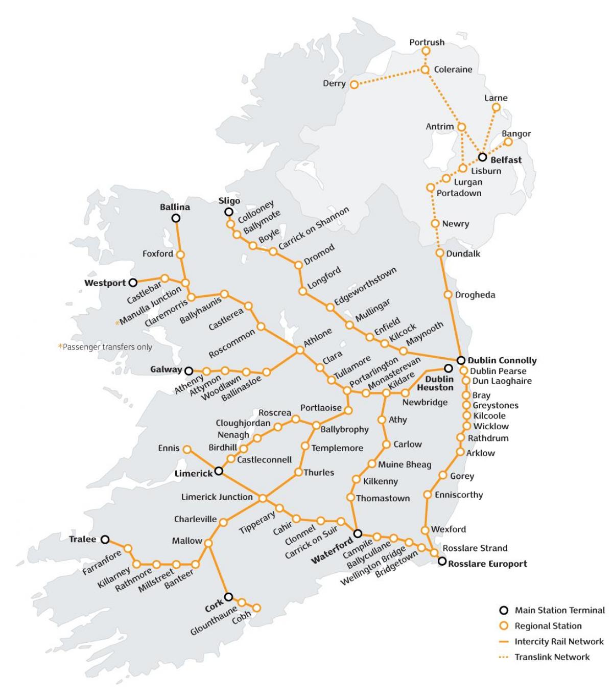 a viaxe de tren en irlanda mapa