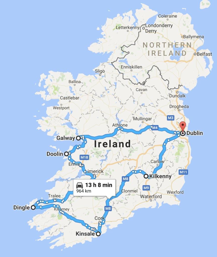 mapa de irlanda viaxe planner