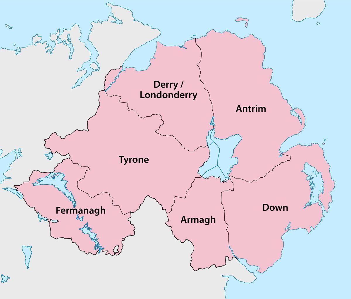 mapa de irlanda do norte condados e cidades