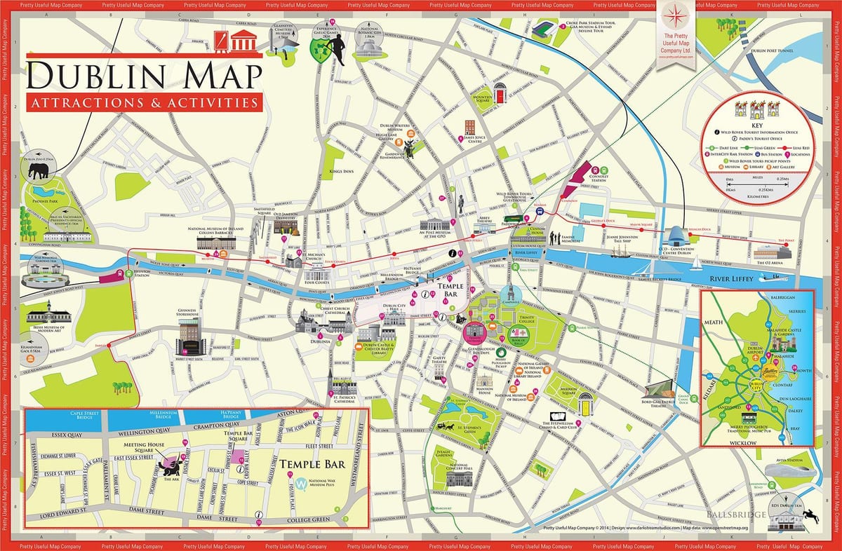 mapa de dublín, irlanda atraccións turísticas