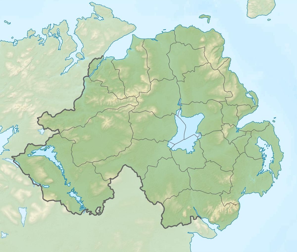 mapa do mapa físico de irlanda do norte