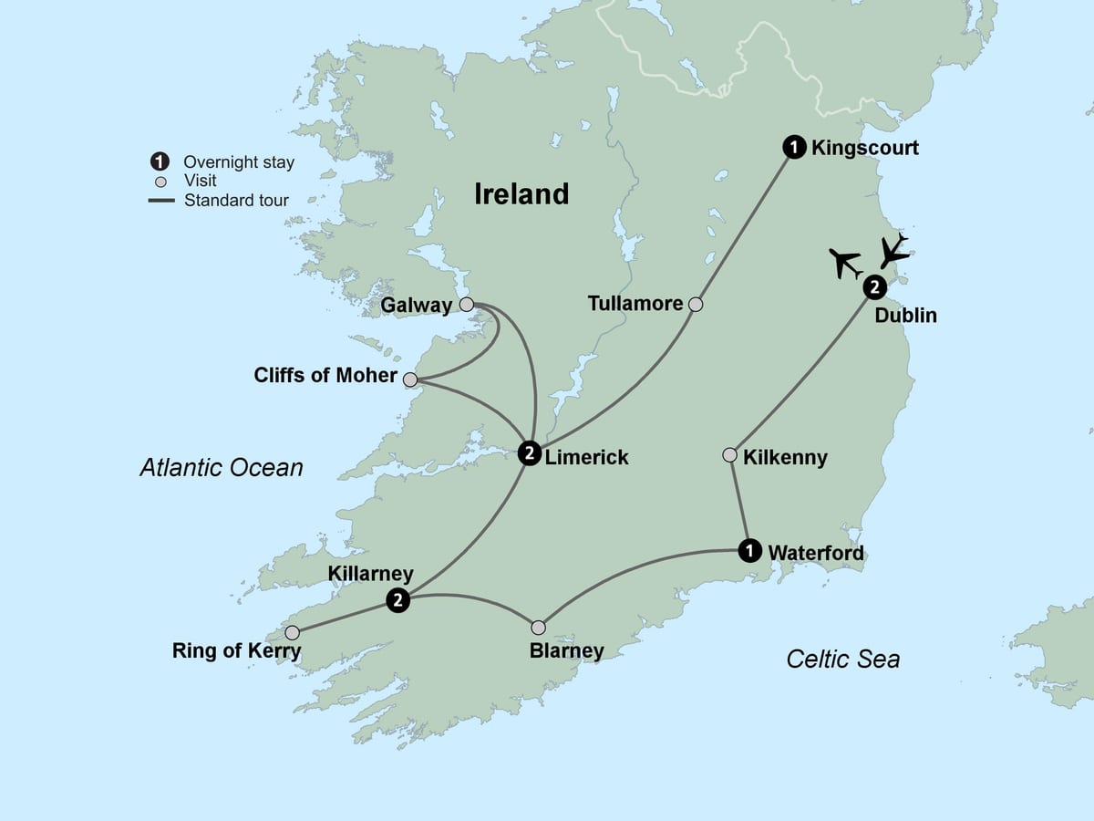 mapa de mapa turístico de irlanda do sur