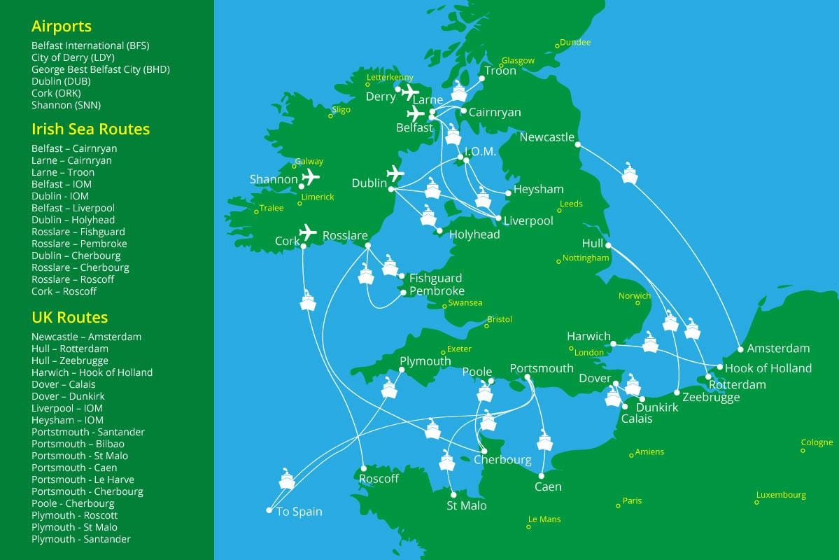 mapa de portos en irlanda