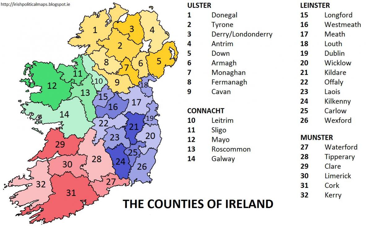 mapa de irlanda mostrando provincias