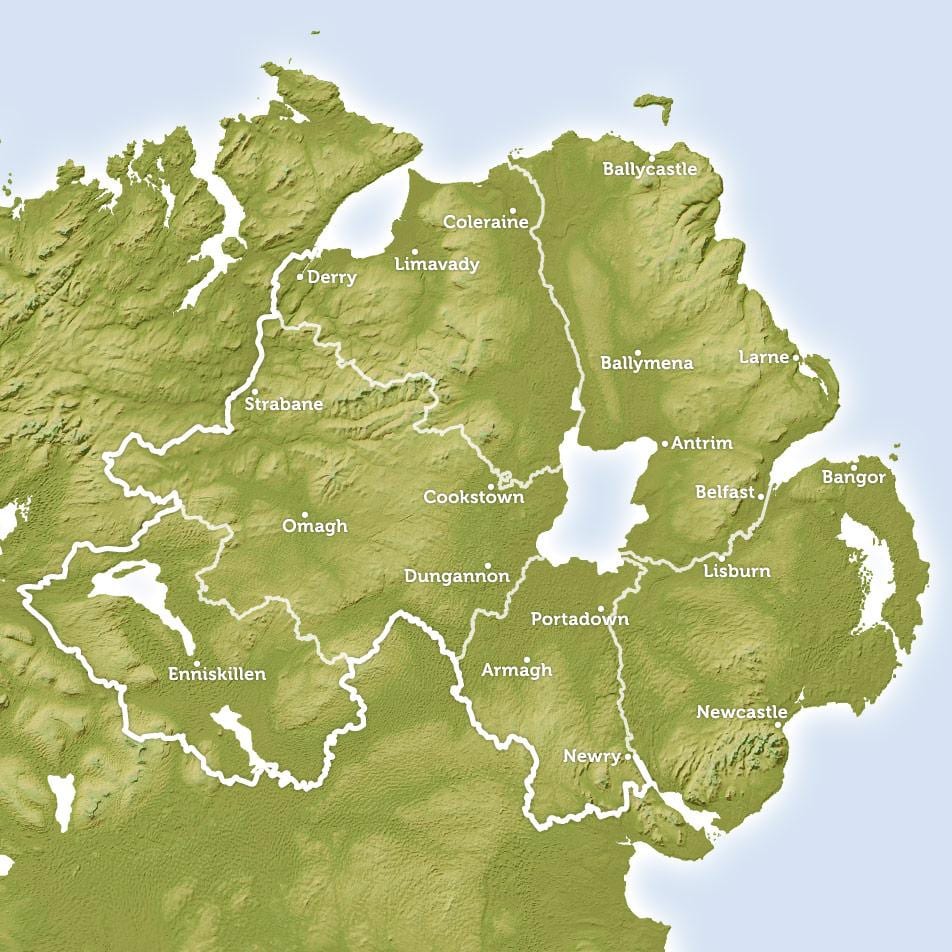 mapa de rexional mapa de irlanda do norte