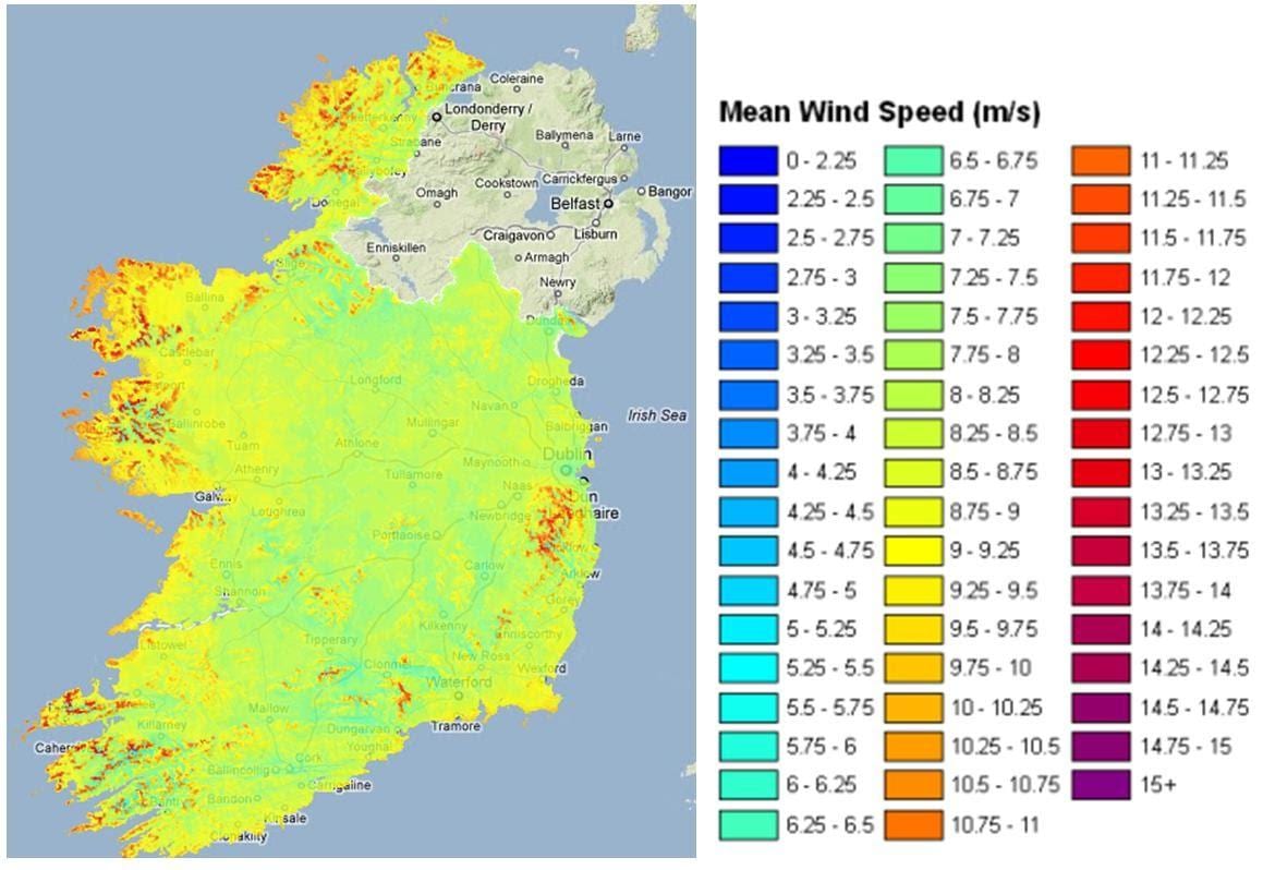 velocidade do vento mapa de irlanda