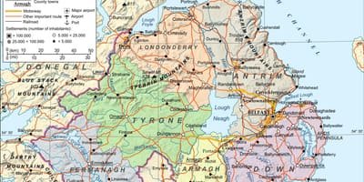 Mapa de aeroportos en irlanda do norte
