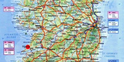 Mapa de irlanda mostrando atraccións turísticas