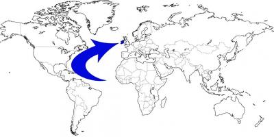 Mapa do mundo mostrando irlanda