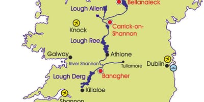 Mapa de irlanda, ríos e montañas