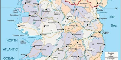 Mapa de irlanda con vilas e cidades