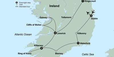 Mapa de mapa turístico de irlanda do sur